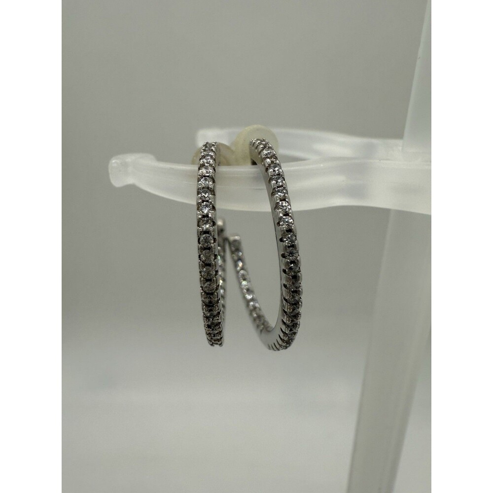 Half Hoop Sterling‎ Silver Earring  Signed N in Square Crystal Encrusted 925 CN